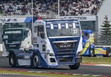British Race Trucks - MAN Race Truck at full speed out of the curve
